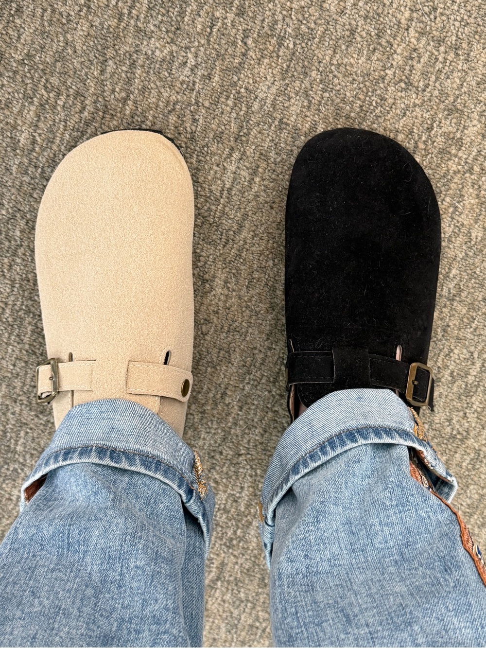 Set of 2 Suede Buckle Clog Mules in Black and Cream Sz 41 Like New - Picture 6 of 7